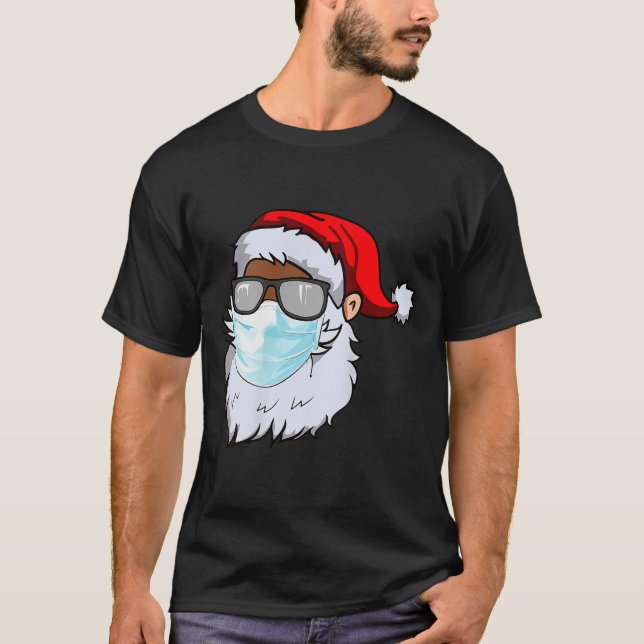 2020 Santa With Face Mask Black African American C T-Shirt (Front)