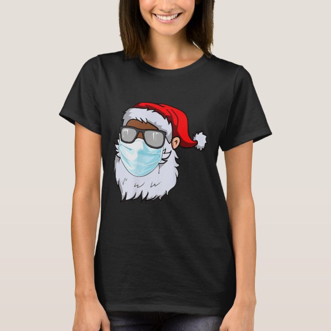 2020 Santa With Face Mask Black African American C T-Shirt (Front)