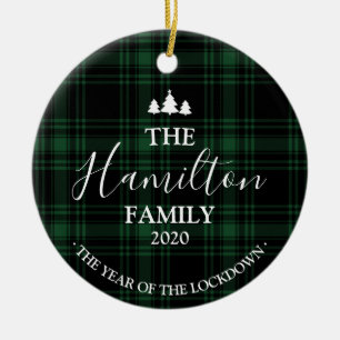 2020 The Year Of The Lockdown Green Plaid Covid Ceramic Tree Decoration