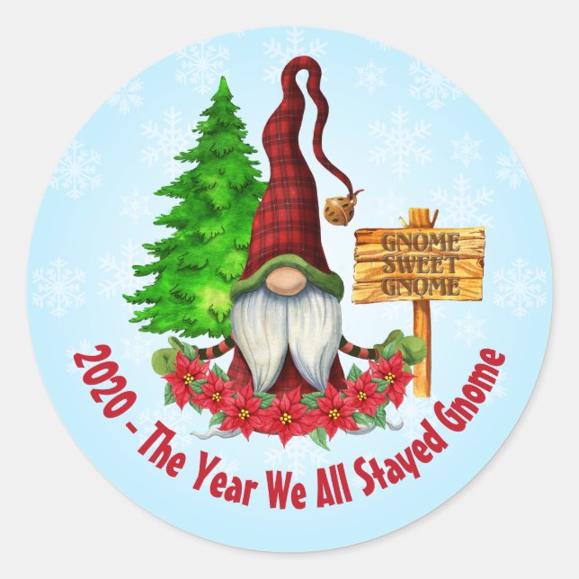 2020 - The Year We All Stayed Gnome Classic Round Sticker (Front)