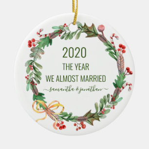 2020 The Year we Almost Married Watercolor Wreath Ceramic Tree Decoration