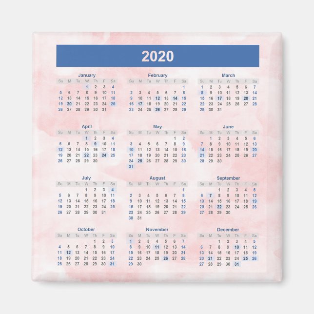 2020 Year Calendar Ombre Magnet (Front)