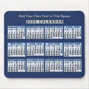 2020 Year Monthly Calendar Easy to Read Business Mouse Mat