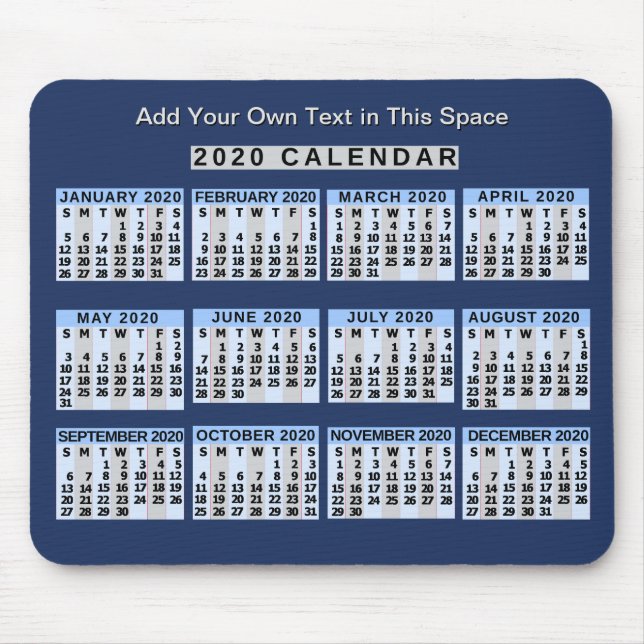 2020 Year Monthly Calendar Easy to Read Business Mouse Mat (Front)