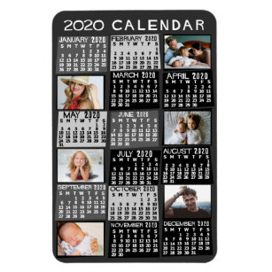 2020 Year Monthly Calendar Mod Black Photo Collage Magnet