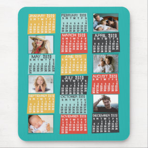 2020 Year Monthly Calendar Modern Photo Collage Mouse Mat