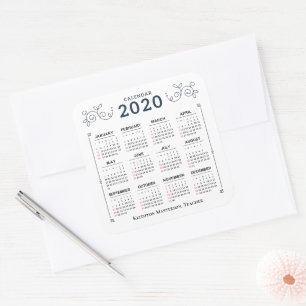 2020 Year Monthly Calendar Personalise Custom Square Sticker