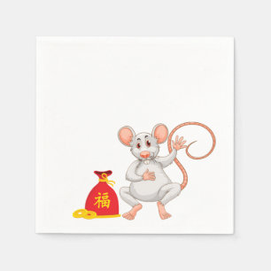 2020 Year of the White Rat Cartoon Red Sack Napkin