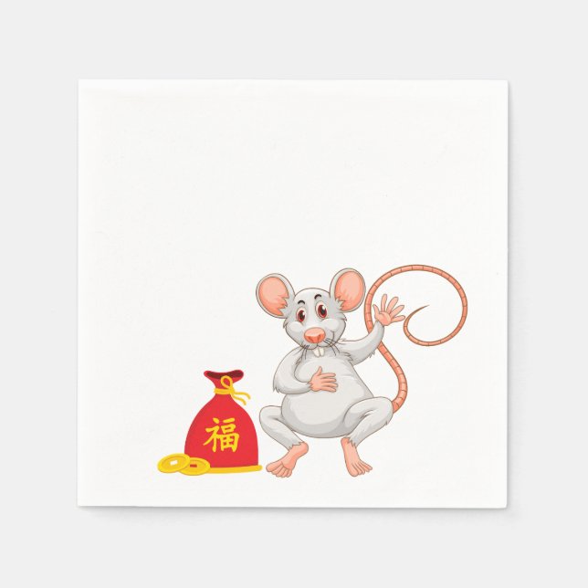 2020 Year of the White Rat Cartoon Red Sack Napkin (Front)