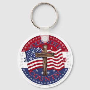 2020 Your Vote Counts Cross And American Flag Key Ring