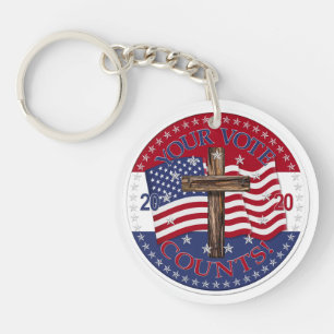 2020 Your Vote Counts Cross And American Flag Key Ring