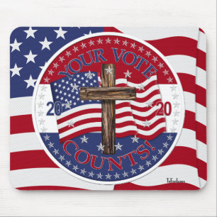2020 Your Vote Counts Cross And American Flag Mouse Mat