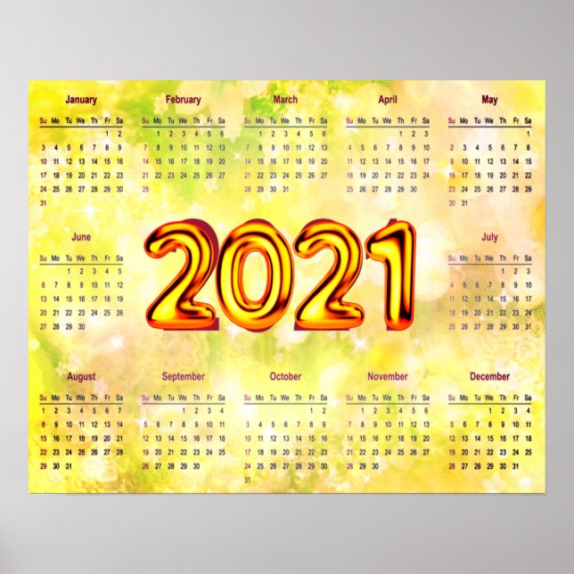 2021 12 Month Calendar on Abstract Poster (Front)
