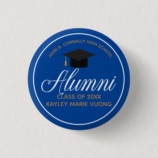 2021 Alumni Blue Gold High School Custom Name Tag 3 Cm Round Badge (Front)