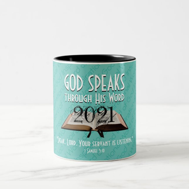 2021 | Aqua | God's Word Bible | Christian Two-Tone Coffee Mug (Center)