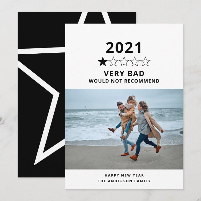 2021 bad year in review 5 star photo holiday card (Front/Back)