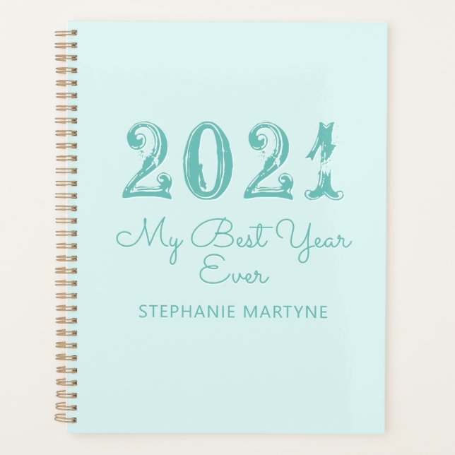2021 Best Year Ever Personalised Aqua Planner (Front)
