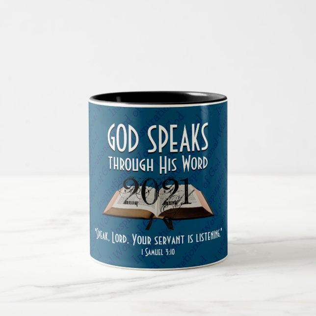 2021 | Blue | God's Word Bible | Christian Two-Tone Coffee Mug (Center)