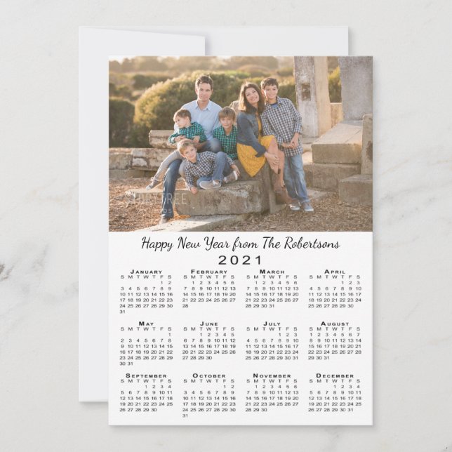 2021 Calendar 2 Custom Photos Happy New Year Holiday Card (Front)