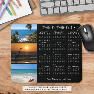 2021 Calendar 3 Photo Collage Black Mouse Mat