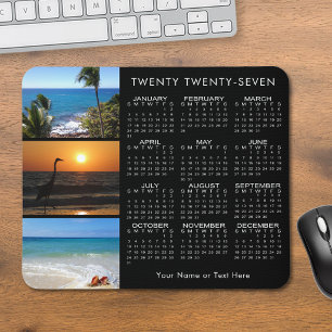 2021 Calendar 3 Photo Collage Black Mouse Mat