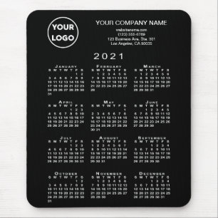 2021 Calendar Business Logo and Text on Black Mouse Mat