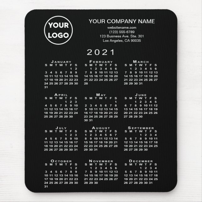 2021 Calendar Business Logo and Text on Black Mouse Mat (Front)