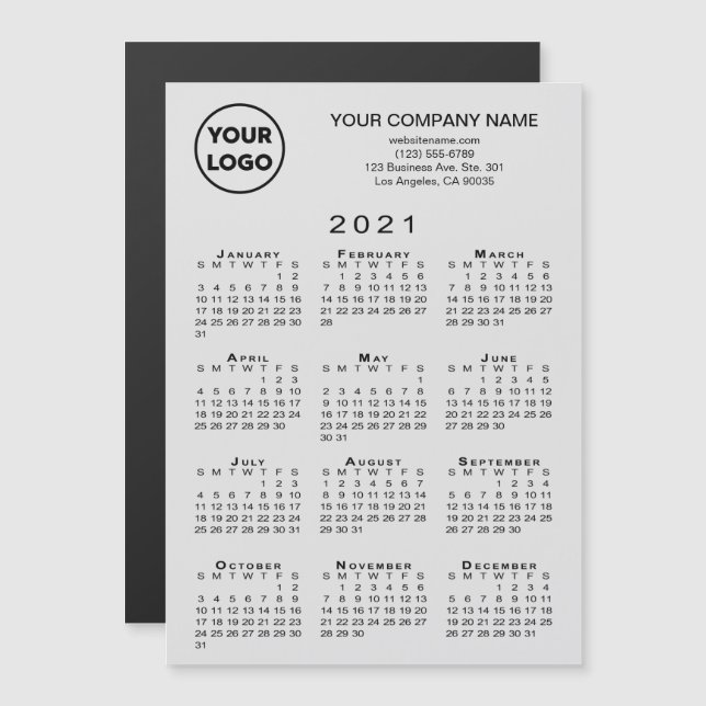 2021 Calendar Business Logo Text Grey Magnet Card (Front/Back)
