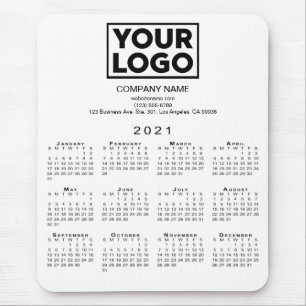 2021 Calendar Company Logo and Text on White Mouse Mat