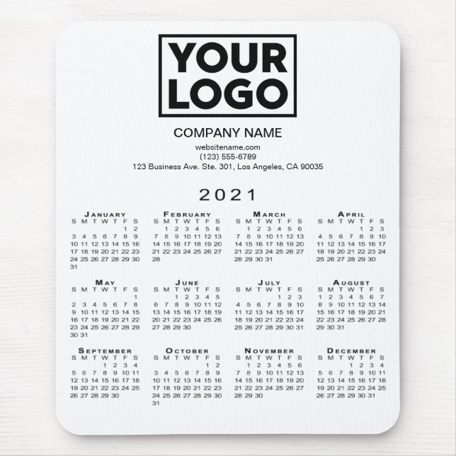 2021 Calendar Company Logo and Text on White Mouse Mat (Front)