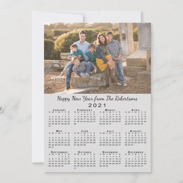 2021 Calendar Grey 2 Custom Photos Happy New Year Holiday Card (Front)