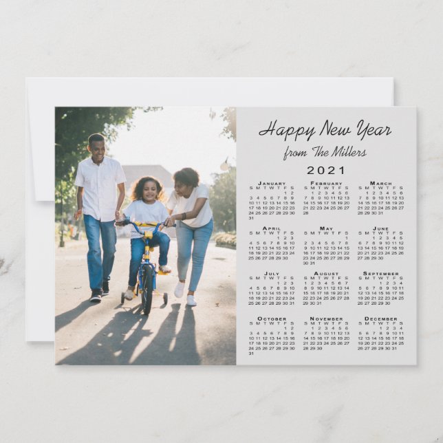 2021 Calendar Modern Grey 2 Photo Happy New Year Holiday Card (Front)