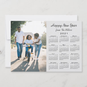 2021 Calendar Modern Grey 2 Photo Happy New Year Holiday Card