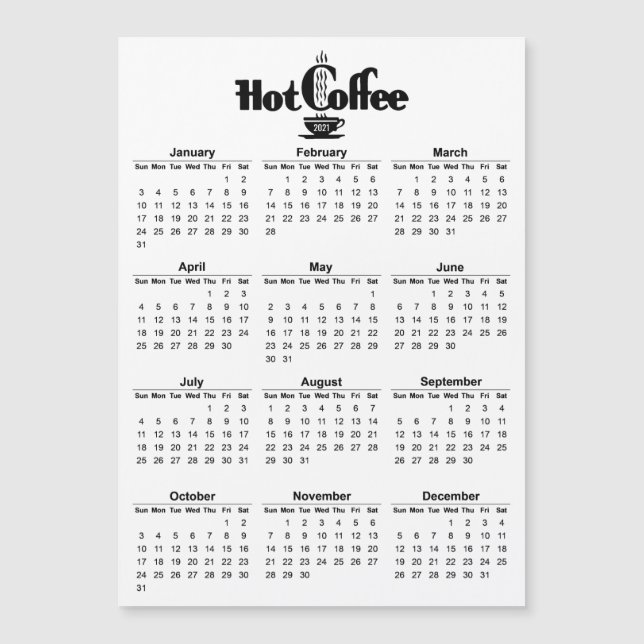 2021 Calendar Retro Hot Coffee Signage Magnetic (Front)