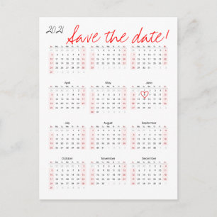 2021 Calendar Save the Date Heart Announcement Postcard
