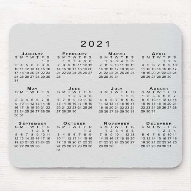 2021 Calendar Simple Grey and Black Mouse Mat (Front)