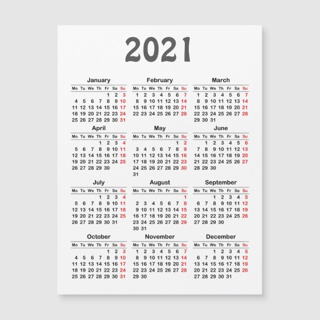 2021 calendar template (Front)