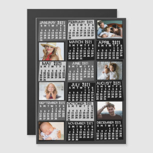 2021 Calendar Year Black Mod Custom Photo Collage Magnetic Invitation