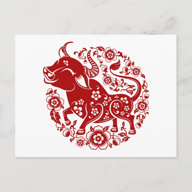 2021 Chinese New Year of The Ox Floral Postcard (Front)