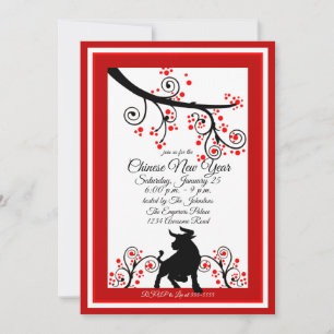 2021 Chinese New Year Ox and Flower Tree Invitation