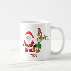 2021 Christmas Covid Reindeer Santa with Face Mask Coffee Mug