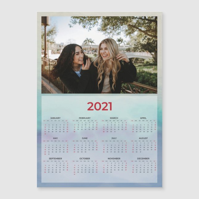 2021 Custom Blue Photo Magnetic Calendar (Front)