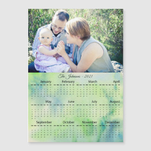 2021 Custom Family Photo Green Magnetic Calendar