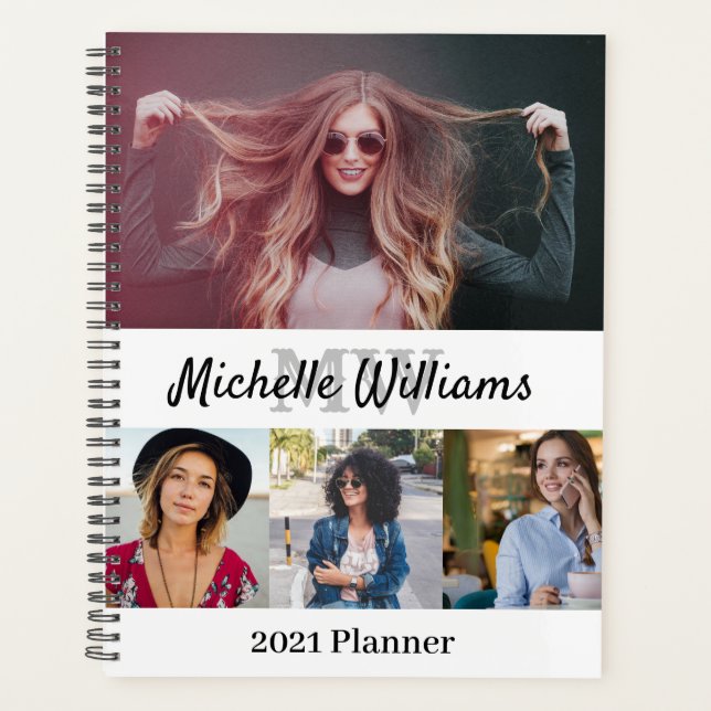 2021 Custom Photo Collage, Name and Monogram Glam Planner (Front)