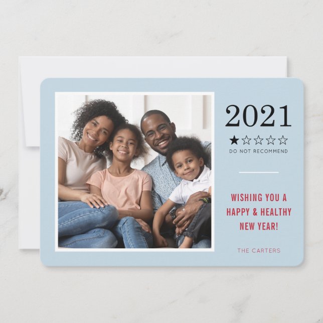 2021 DO NOT RECOMMEND funny 1 star rating blue red Holiday Card (Front)