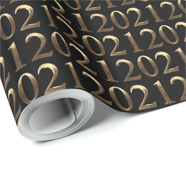 2021 Elegant Faux Golden Numbers Pattern Black Wrapping Paper (Roll Corner)