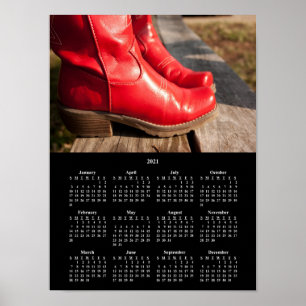 2021 Fancy Red Cowboy Boots Calendar Poster