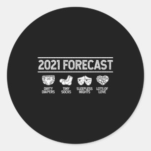 2021 Forecast New Mom Dad Expecting Baby Announcem Classic Round Sticker