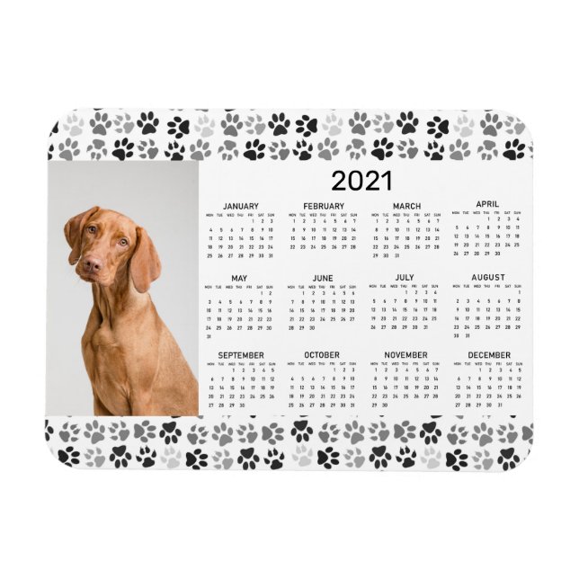 2021 Full Year Calendar Photo Dog Cat Pet Paws Magnet (Horizontal)