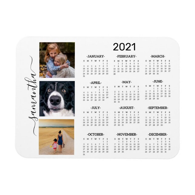 2021 Full Year Calendar Photo Monogram Handwritten Magnet (Horizontal)